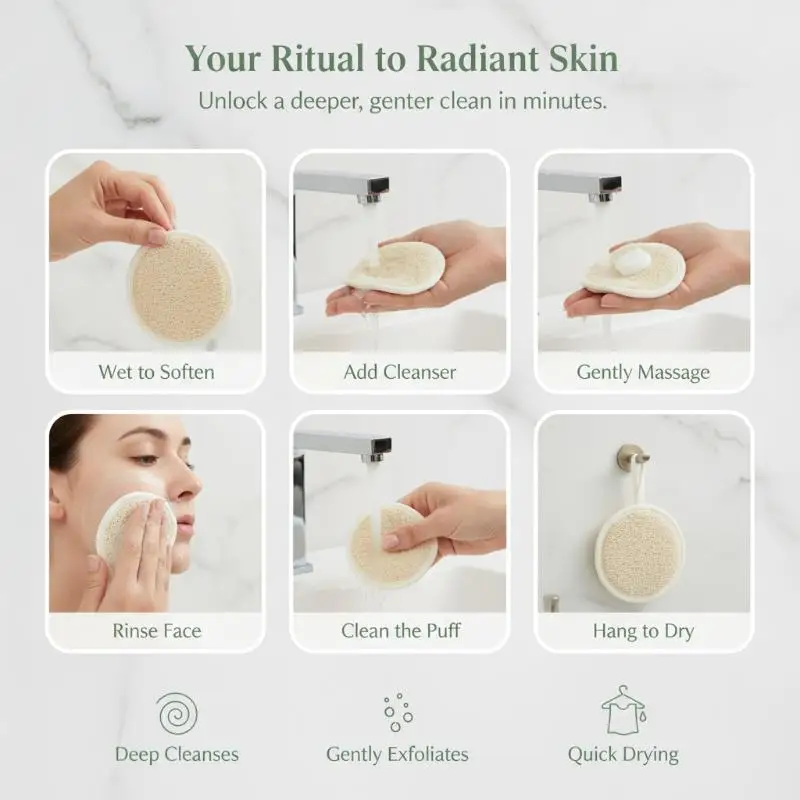 [H] 1Pcs Portable Face Wash Puff Natural Loofah Puff Face Cosmetic Puff Face Cleansing Natural Loofah Face Towel