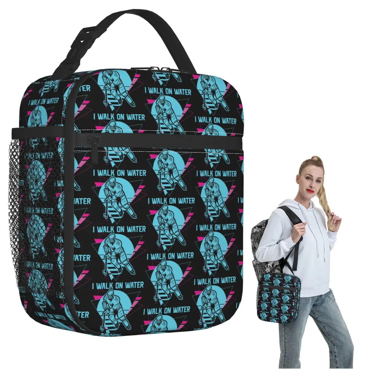 

I Walk On Water Hockey Insulated Lunch Bag for Women Kids Leakproof Food Boxes Thermal Lunch Box Tote