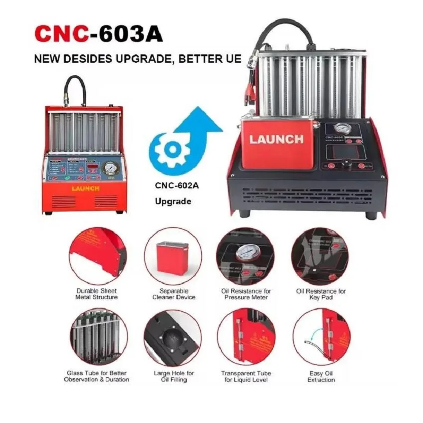 For Launch CNC-603A 4/6 Cylinder Fuel Injector Tester CNC603 A Exclusive Ultrasonic Fuel Injector Cleaner Cleaning Machine