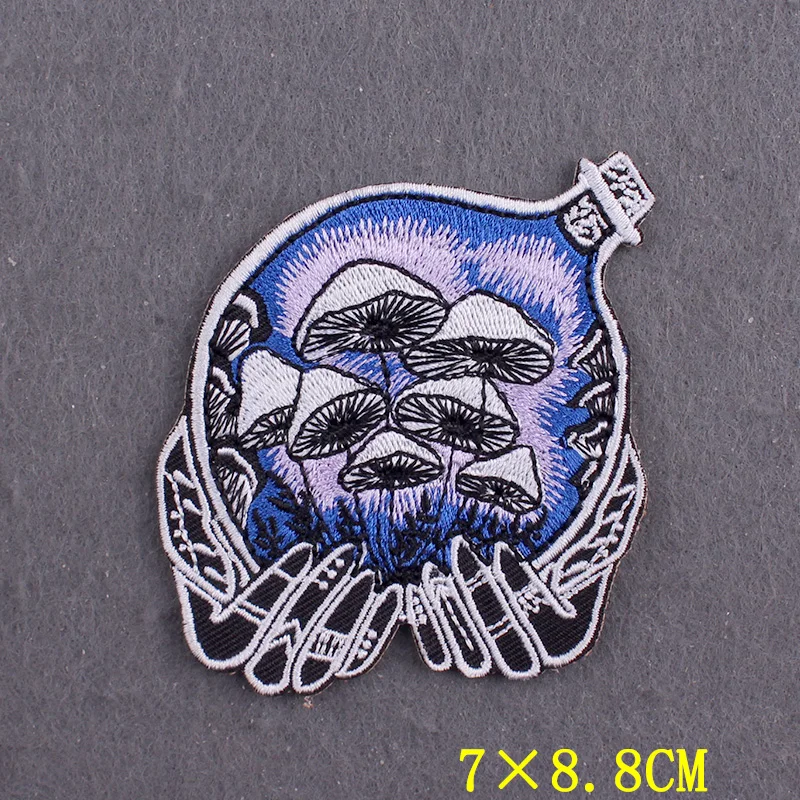 Mushroom Iron On Patches On Clothes Stripes Camping Adventure Clothing Stickers Hook Loop Embroidered Patches For Jacket Decor