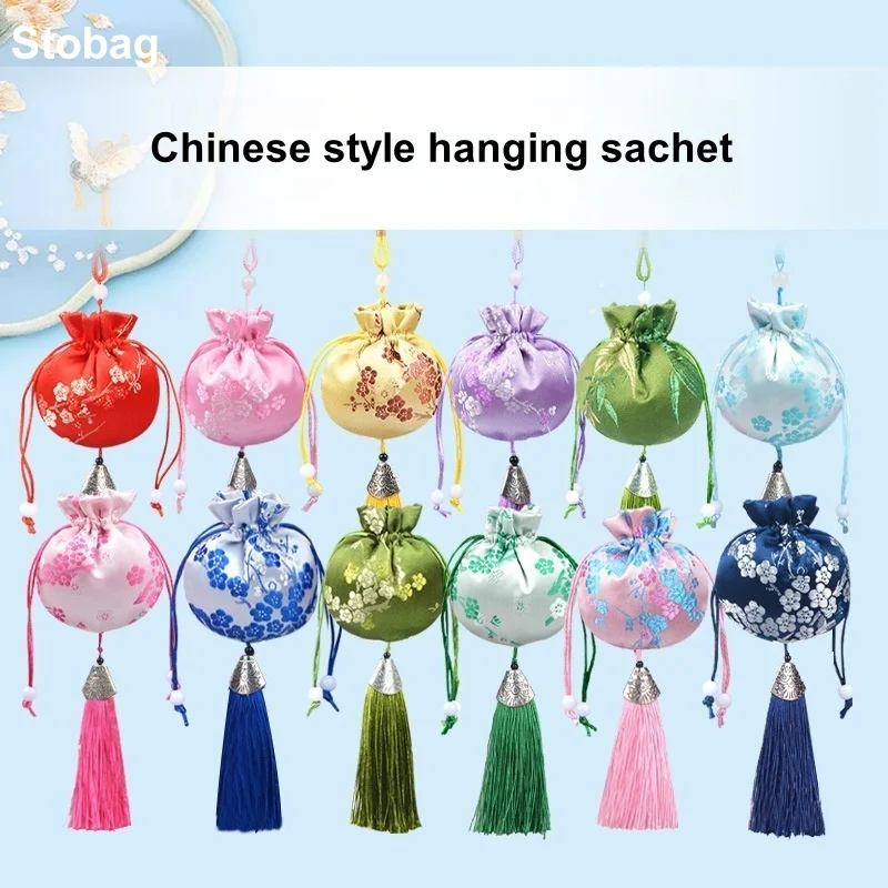 

StoBag 50pcs Wholesale Chinese Sachet Drawstring Bags Hanging Gift Jewelry Package Storage Pocket Reusable Pouch Decoration