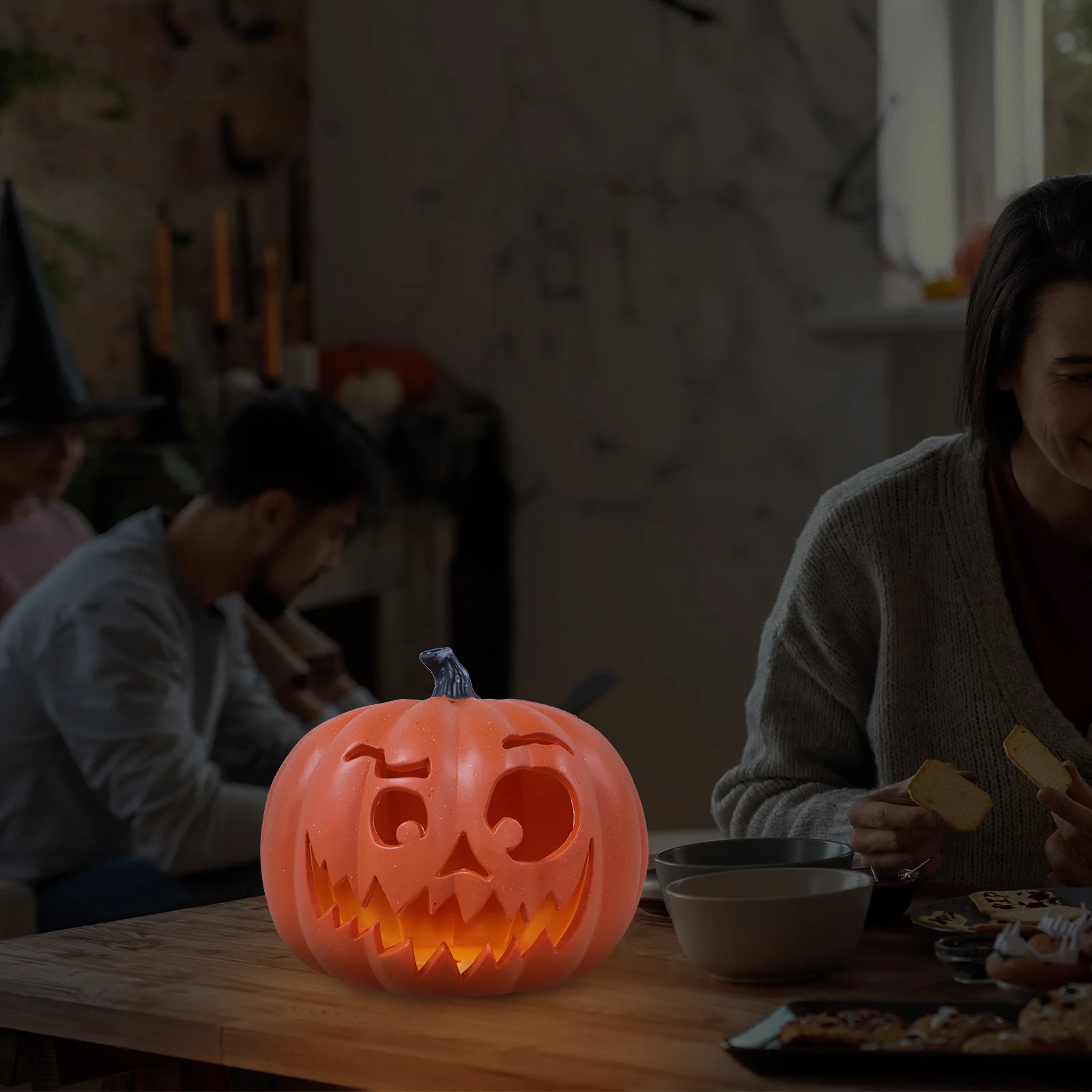 シャインカボチャランタン、プラスチック製オーナメント、シックなライト、ハロウィーンパーティー用品、22x22cm