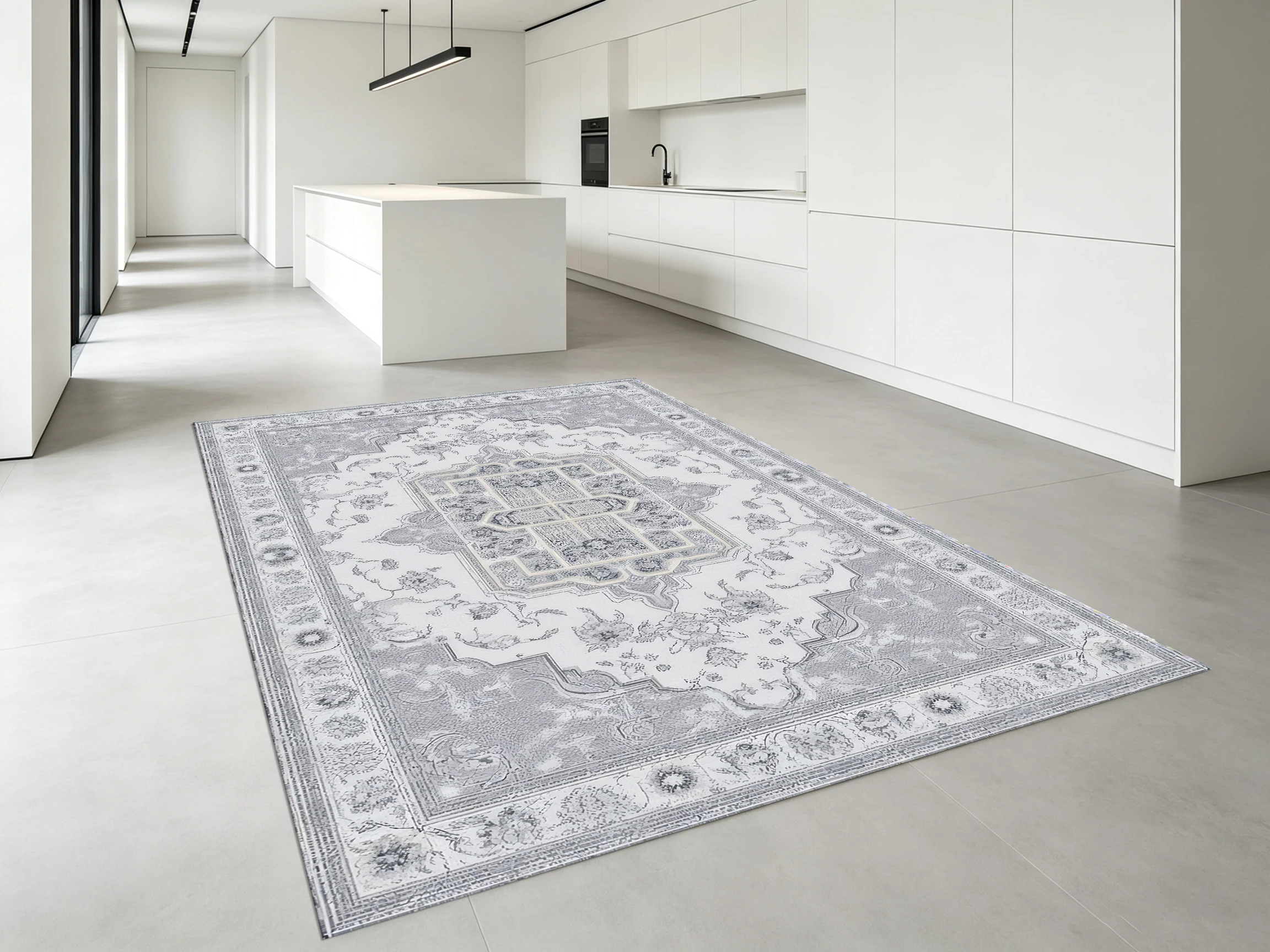 Light Gray Vintage Persian Style Area Rug, Soft Faded Central Pattern with Exquisite Border, Cozy Autumn Winter Mat for Living Room Bedroom Home Decor