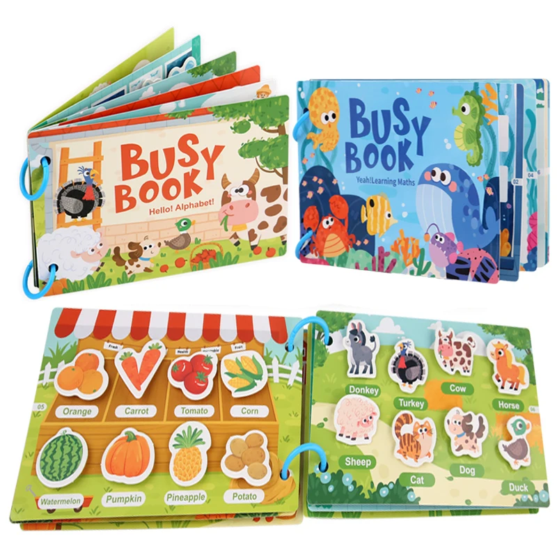 Montessori Baby Busy Book My First Quiet Book Paste Early Learning Education Toy DIY Hand-on Puzzle Reusable Books for Children