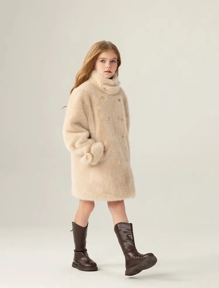 Children's Fur Coat Autumn Winter New Item Girls Parker Coat High-Quality Imitation Mink Fur Coat Long Kids Clothes