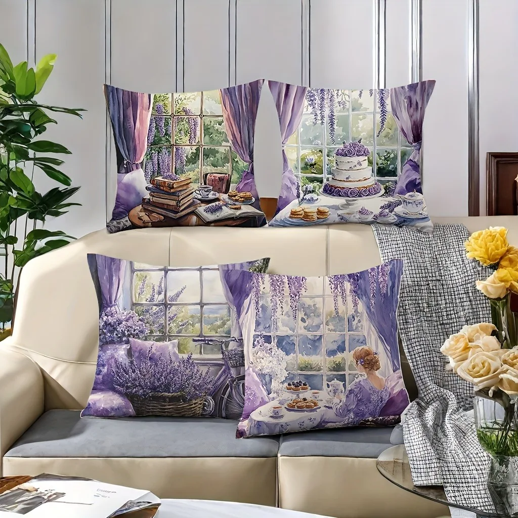 Lavender window decoration pillowcase, ultra-soft polyester material living room sofa backrest car pillowcase home decoration