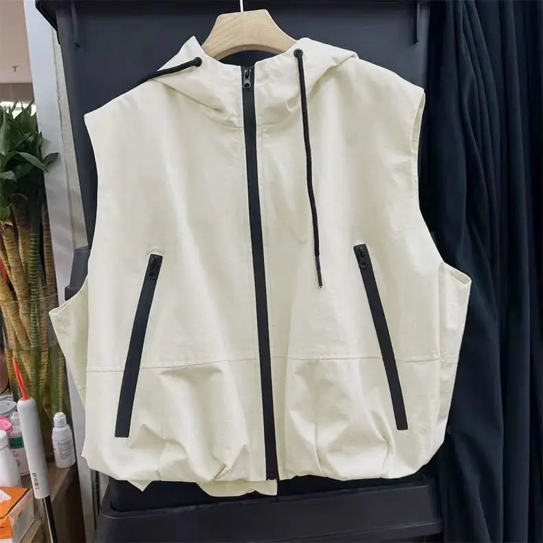 

Spring and Summer European New Women's Hooded Vest Oversized Casual Vest
