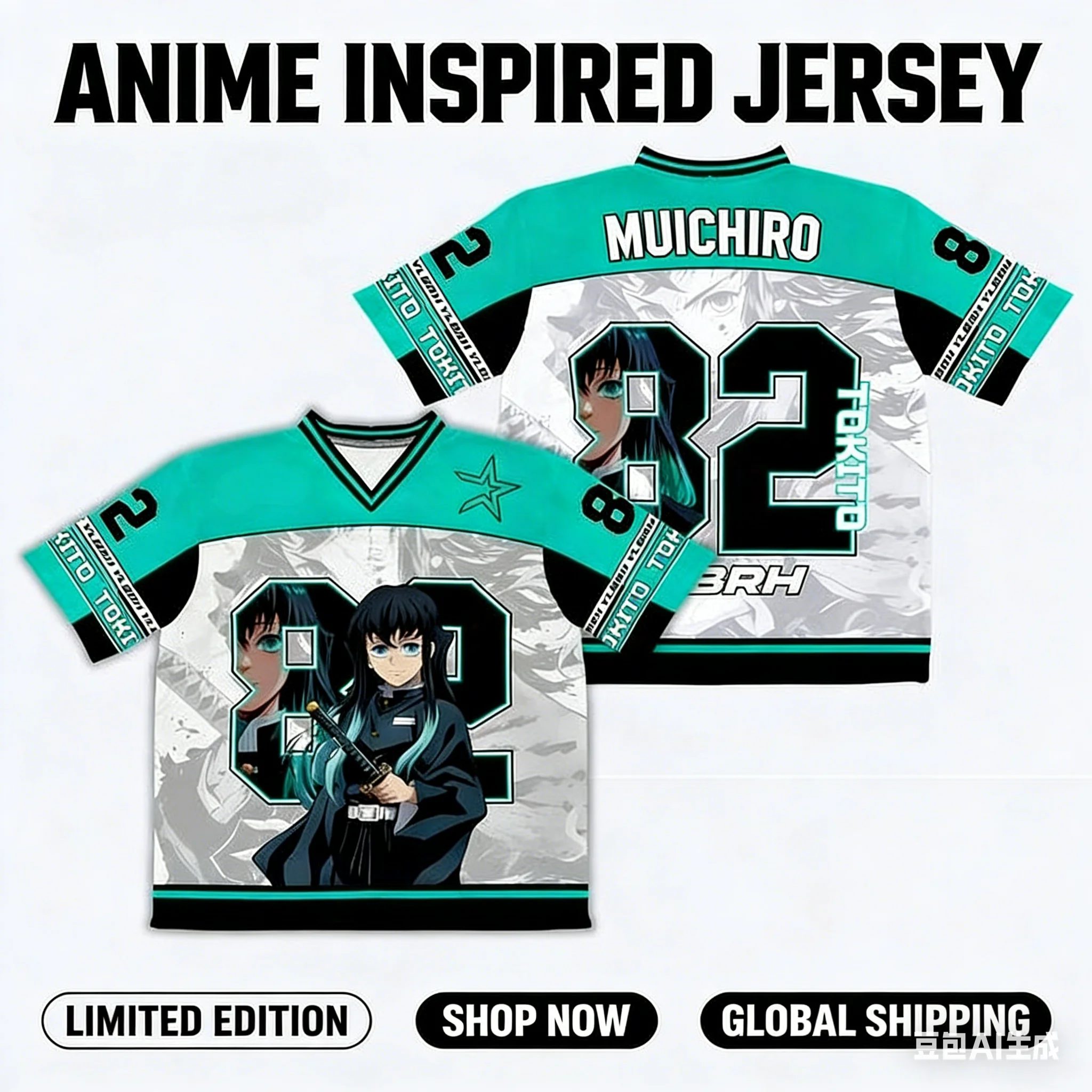 Demon Slayer Muichiro Tokito Anime-Serie Fashion 82 Jersey Oversize Kpop Baseball Hockey Outfit T-Shirt Täglich Unisex Tops Tees