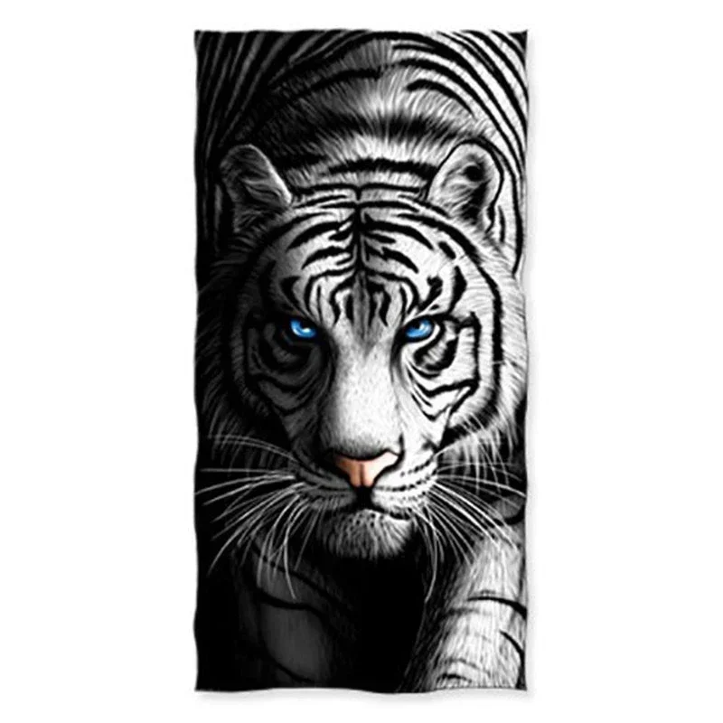 1pc Large Thick Bath Shower Towels 3D White Tiger Design Beach Towel for Women Men Travel Swimming Yoga Blanket