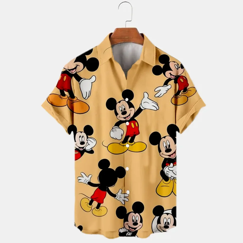 Disney Summer 3D Shirts Men's Disney Mickey Mouse Hawaiian Shirts Street Tops Cute Cartoon Shirts Men's Casual Fashion Shirts