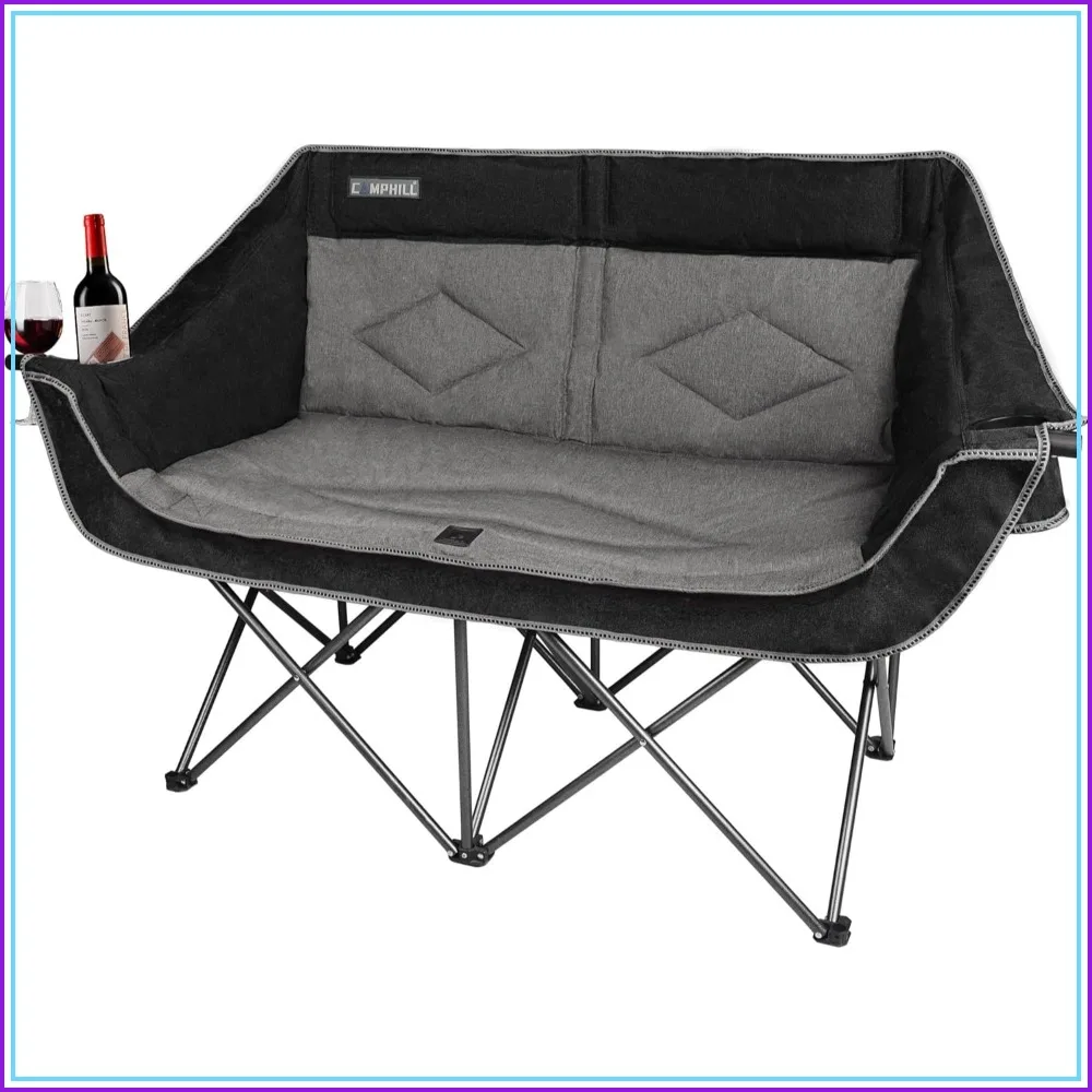 

Oversized Double Camping Chair Heavy Duty 2 Person Folding Loveseat Camp Couch for Adults, Portable Outdoor Lawn Chairs with Padded Seat, Supports 500 LBS