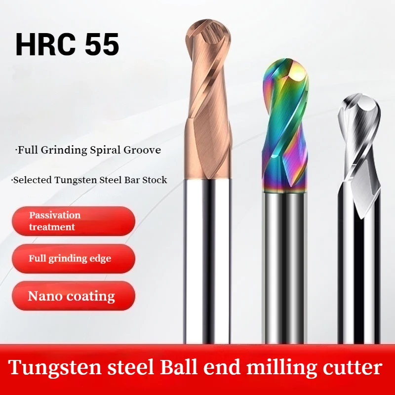 

2 Flutes Ball Nose Carbide End Mill HRC55 DLC Coating CNC Milling Cutter for Aluminum R0.5-R6