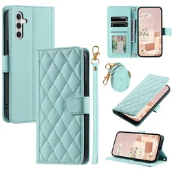 Crossbody Checkered Leather Wallet Case For Samsung Galaxy S24 Ultra S23 Plus S22 S21 FE A55 A25 A35 A15 Lanyard Flip Bag Cover