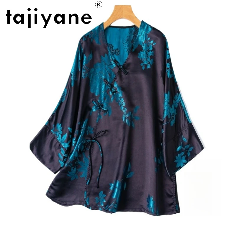 

TAJIYANE 35% Mulberry Silk 65% Rayon Blouse for Woman Luxury Oblique Placket Shirts Loose Spring Tops Women Clothes 2026 рубашка