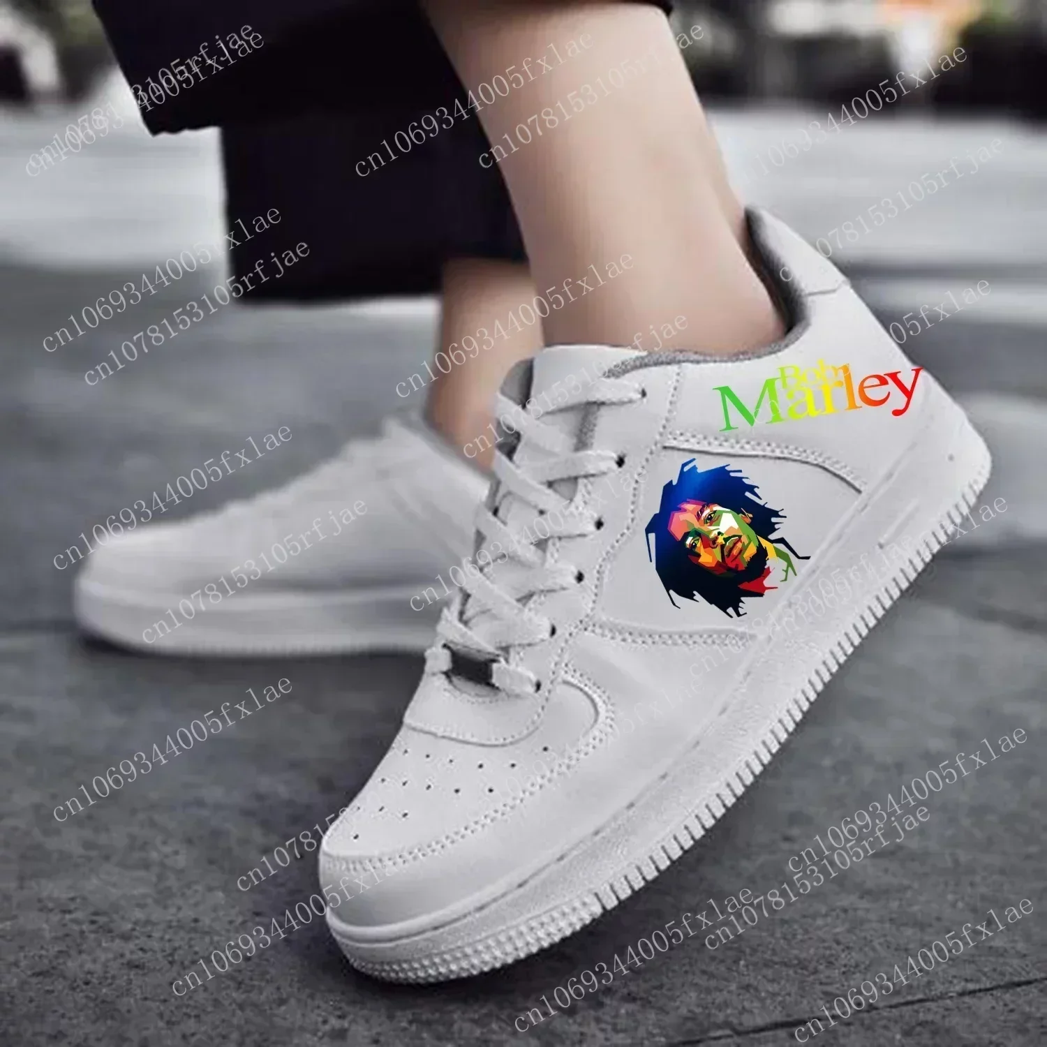 Zapatillas de baloncesto Bob Marley AF para hombre y mujer, zapatos deportivos planos de alta calidad para correr, zapatillas de fuerza, malla con cordones, zapatos blancos hechos a medida