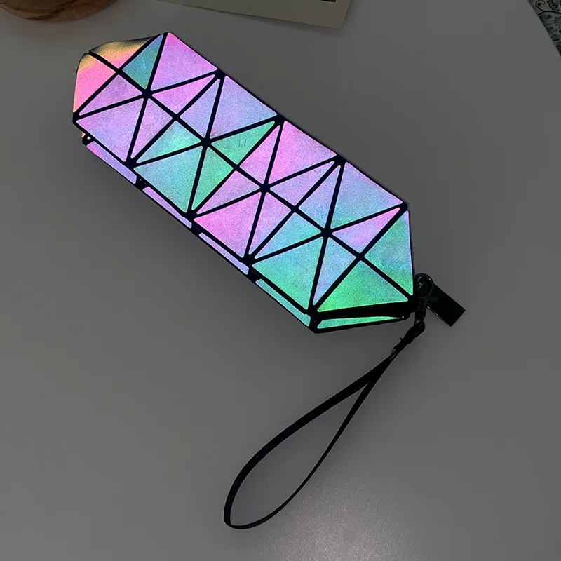 Luminous rhombus geometric pattern Iridescent cosmetic makeup pen bag Large capacity portable women  holding  octagonal bag