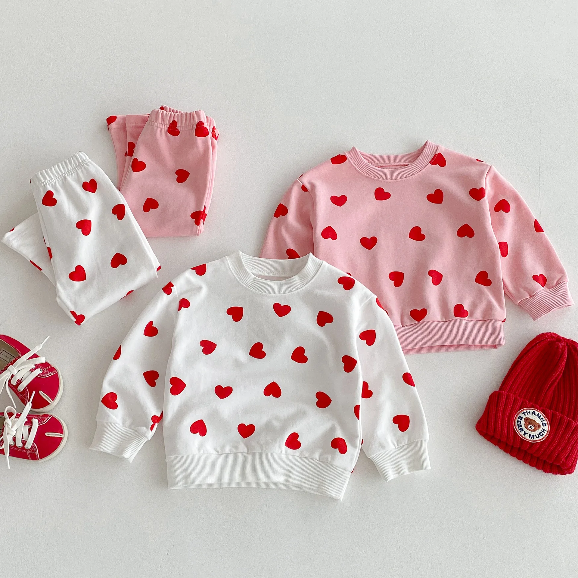 Autumn Korean Girls 2PCS Outfits Heart Print Princess Pants + Tops Set Cute Toddler Children Two Piece Clothes 1-8 Years  123