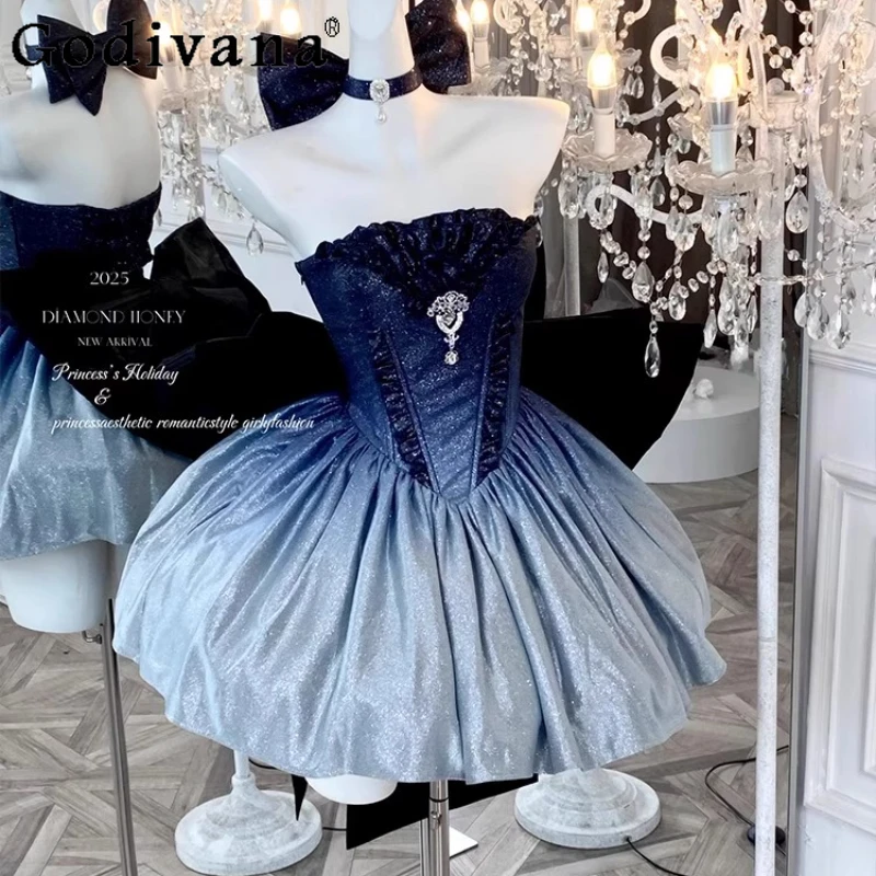 Vestido dulce estilo Lolita para mujer, vestido corto sin cuello para ceremonia, fiesta de cumpleaños, vestido de banquete de línea A sin mangas para mujer