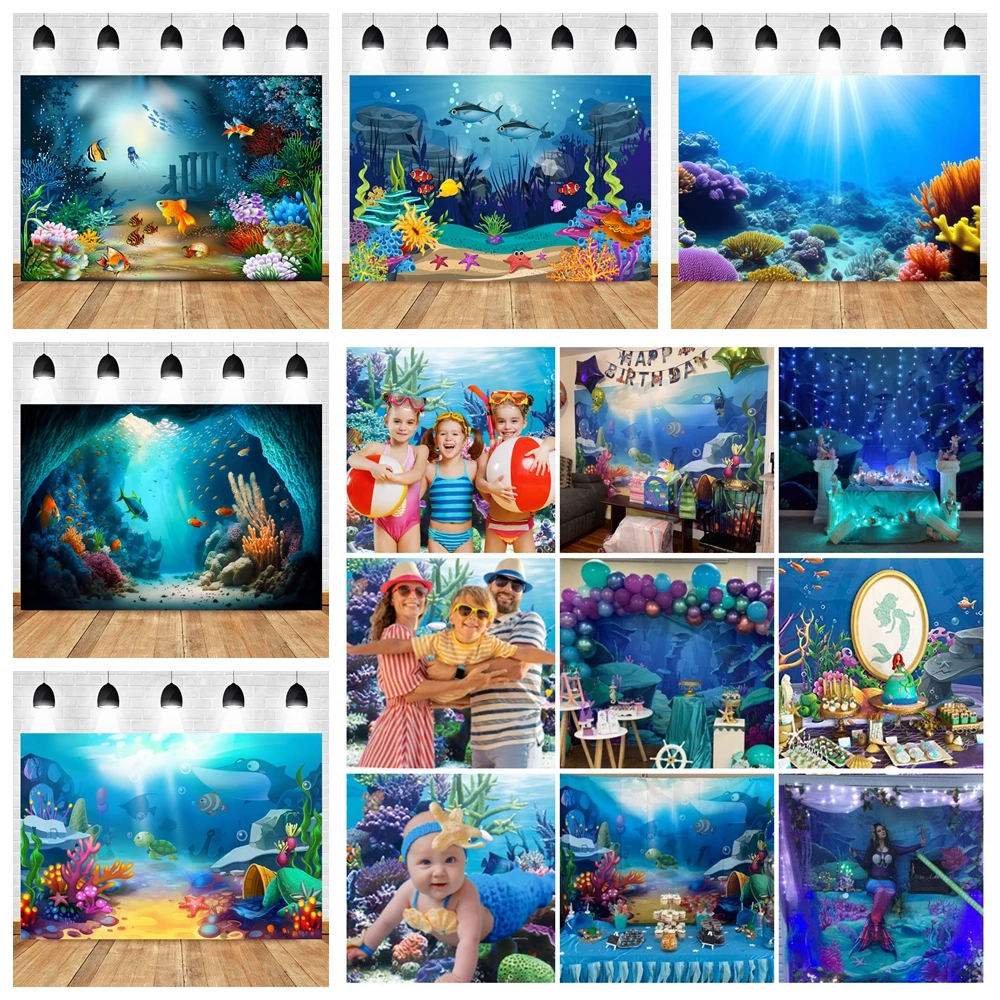 

Undersea Shark Fish Ocean Background Underwater World Undersea Coral Baby Birthday Party Decoration Photography Background Photo