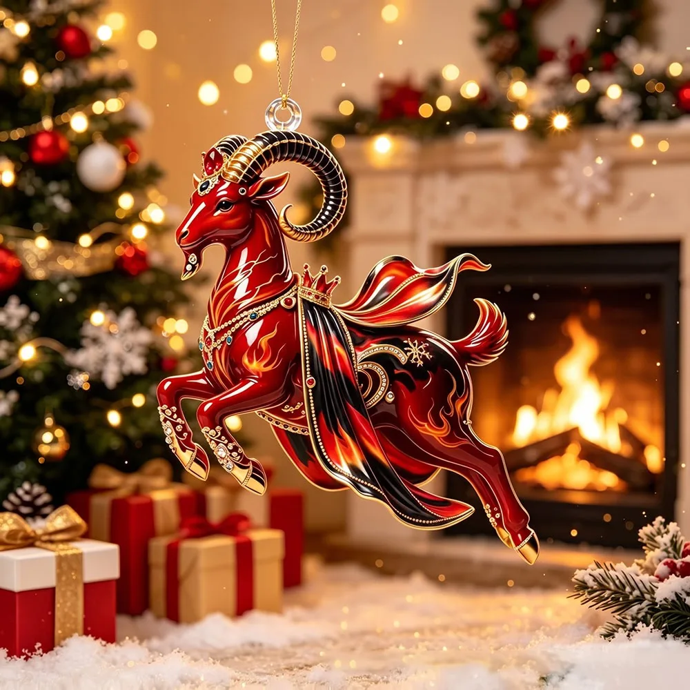 Shining Goat Hanging Ornament Galloping Goat Embossed Pattern Animal Hanging Decoration Goat Bag Charm Christmas Tree Ornament