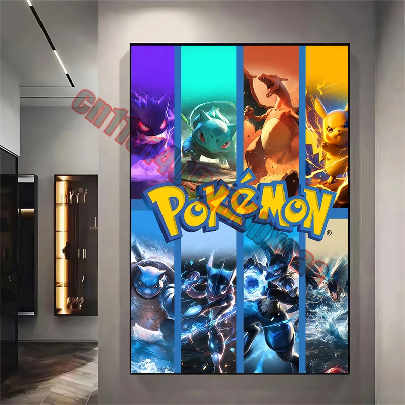 

Anime Pokemon Poster, Mewtwo, Bulbasaur, Gengar, Canvas Painting, Suitable for Home Children's Room Art Wall Decoration Painting