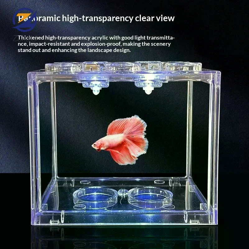 Aquarium Mini Acrylic Fish Tank Reptile Pet Box Stackable Aquarium Cylinder Landscape Seaweed For Home Office Decoration