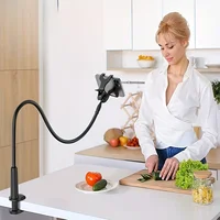 Lazy Man's Bedside Table Phone Holder with Flexible Long Arm, Swivel Headrest, and Handle, Adjustable Height