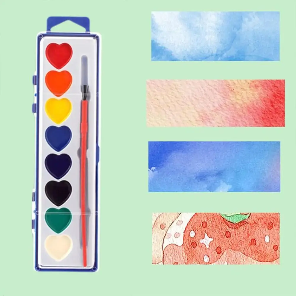 8 Colors Watercolor Paint Set Heart Shaped With Water Brush Pen Watercolor Paint Palette Solid Portable Water Color Paints