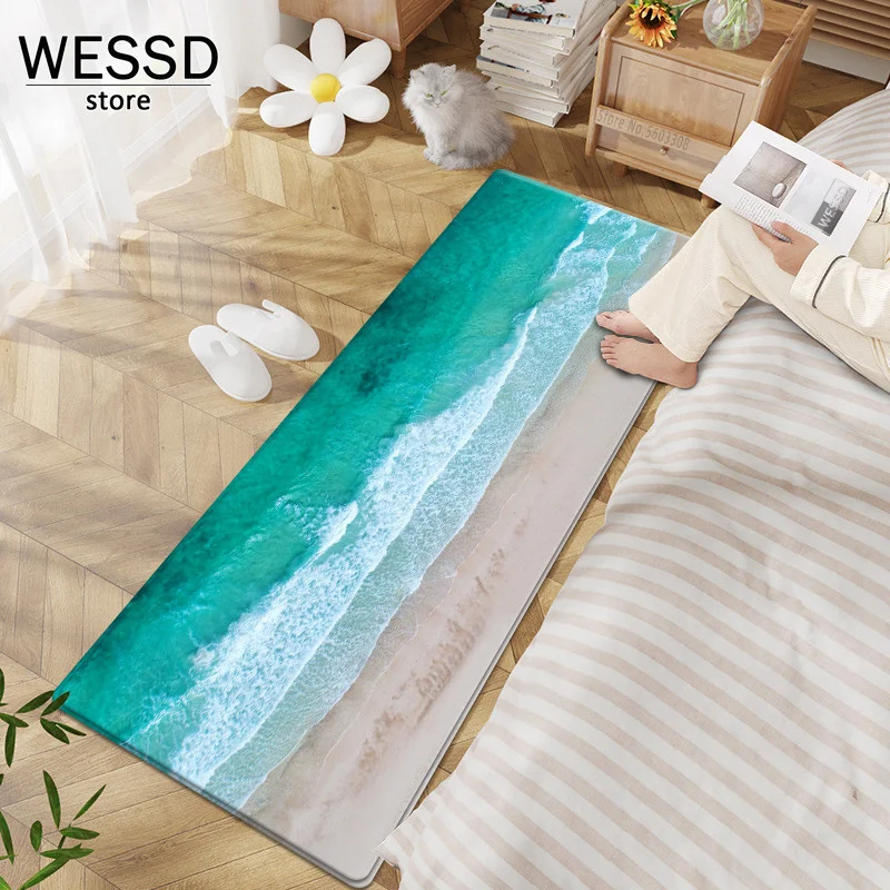 Alfombra 3D con estampado de mar para decoración de baño, alfombrilla de baño superabsorbente para cocina y dormitorio, decoración de verano