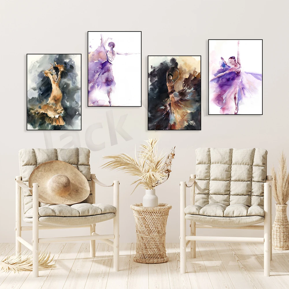 Dancing Woman Print, Flamenco Dancer Painting, Canvas Art Print, Watercolor Painting, Spanish Dance Print, Dancer Artwork