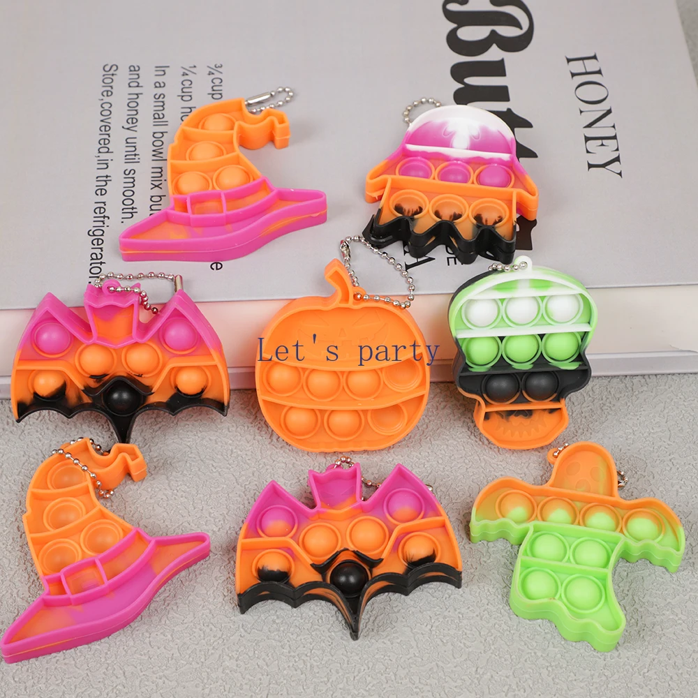 5Pcs Ghost Skull Pumpkin Antistress Pop Fidget Pendant Toys for Halloween Party Favors Birthday Party Pinata Fillers Goodie Bag