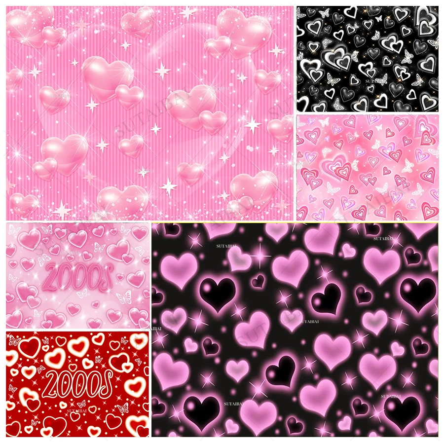 

Pink Heart Backdrop Early 2000s Photography Backdrop Pink Hearts Valentines Day Y2k Backdrops for Photoshoot Heart Backdrop