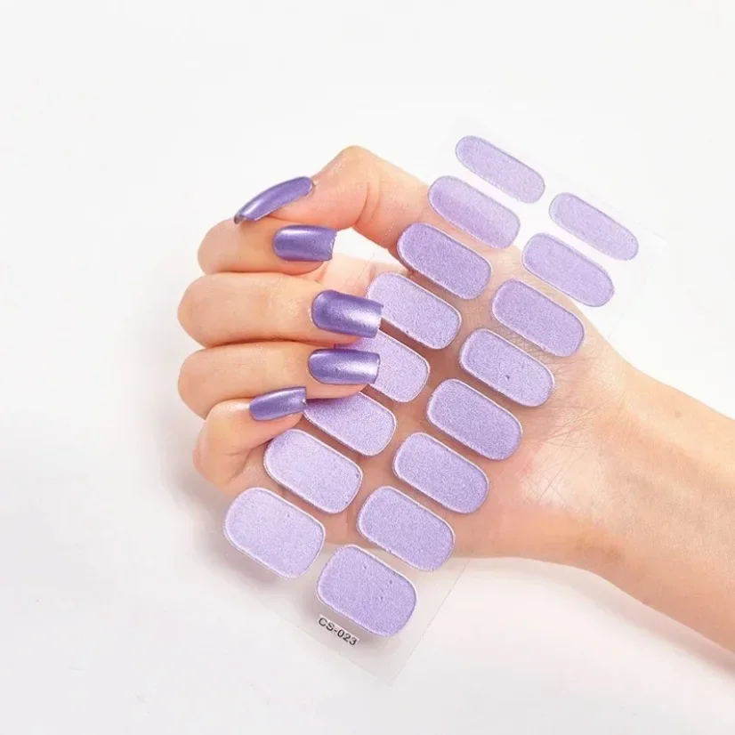 Diy Semi-Uitgeharde Gel Nagelstickers Langdurige Effen Kleur Nagelstrips Patch Slider Sticker Volledige Cover Sticker Nail Manicure Patch