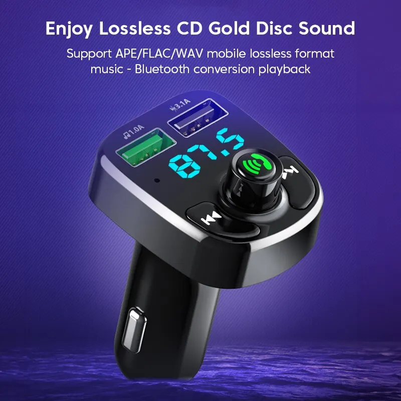 LED MP3 Car Bluetooth FM Hands-Free Bluetooth-compaitable 5.0 Transmitter 3.1A QC3.0 PD Type C Dual USB Car Charger