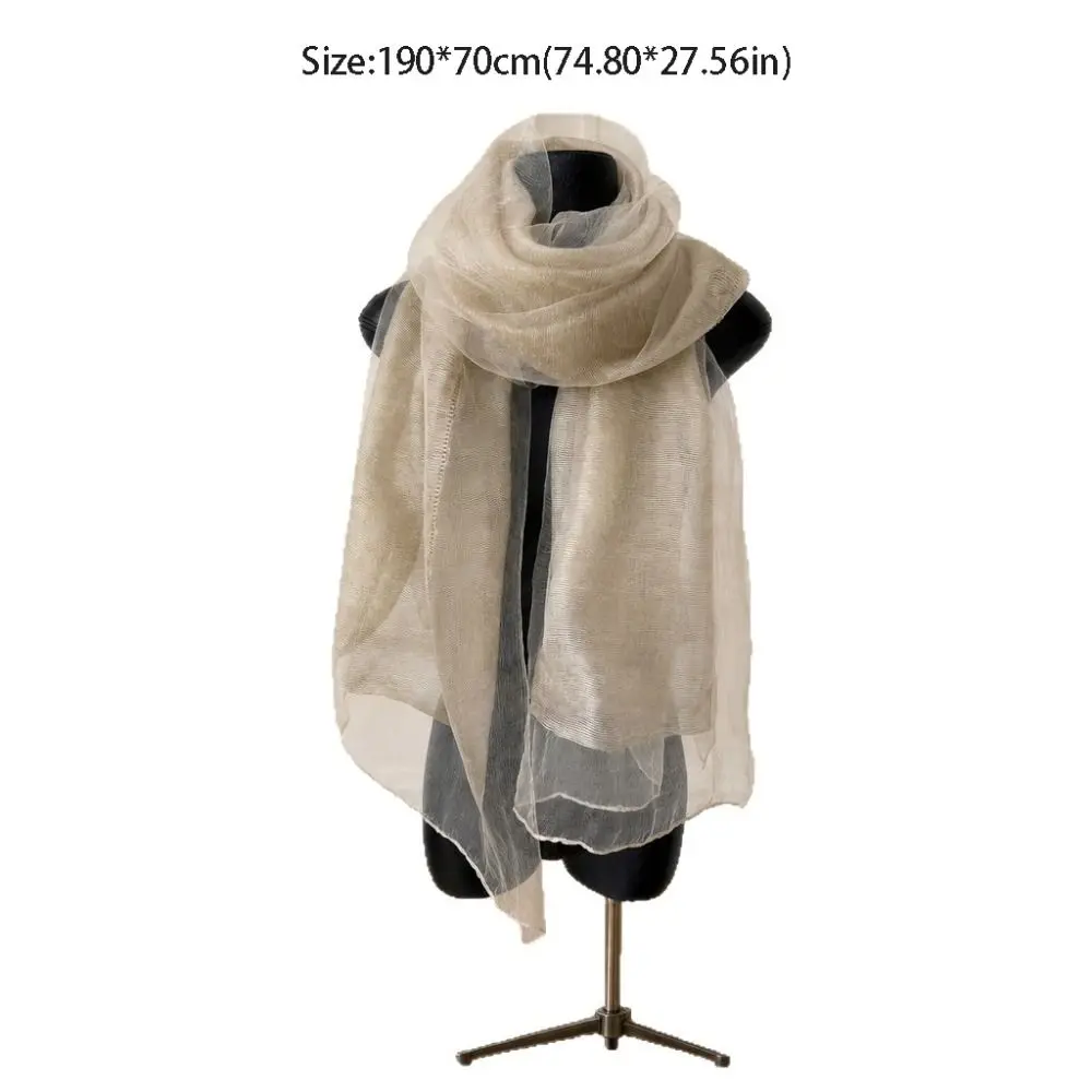 Eleganter, einfarbiger Seidenschal, langer, dünner, warmer Schal, doppellagiger Organza-Wickelschal für Damen – Detail 1
