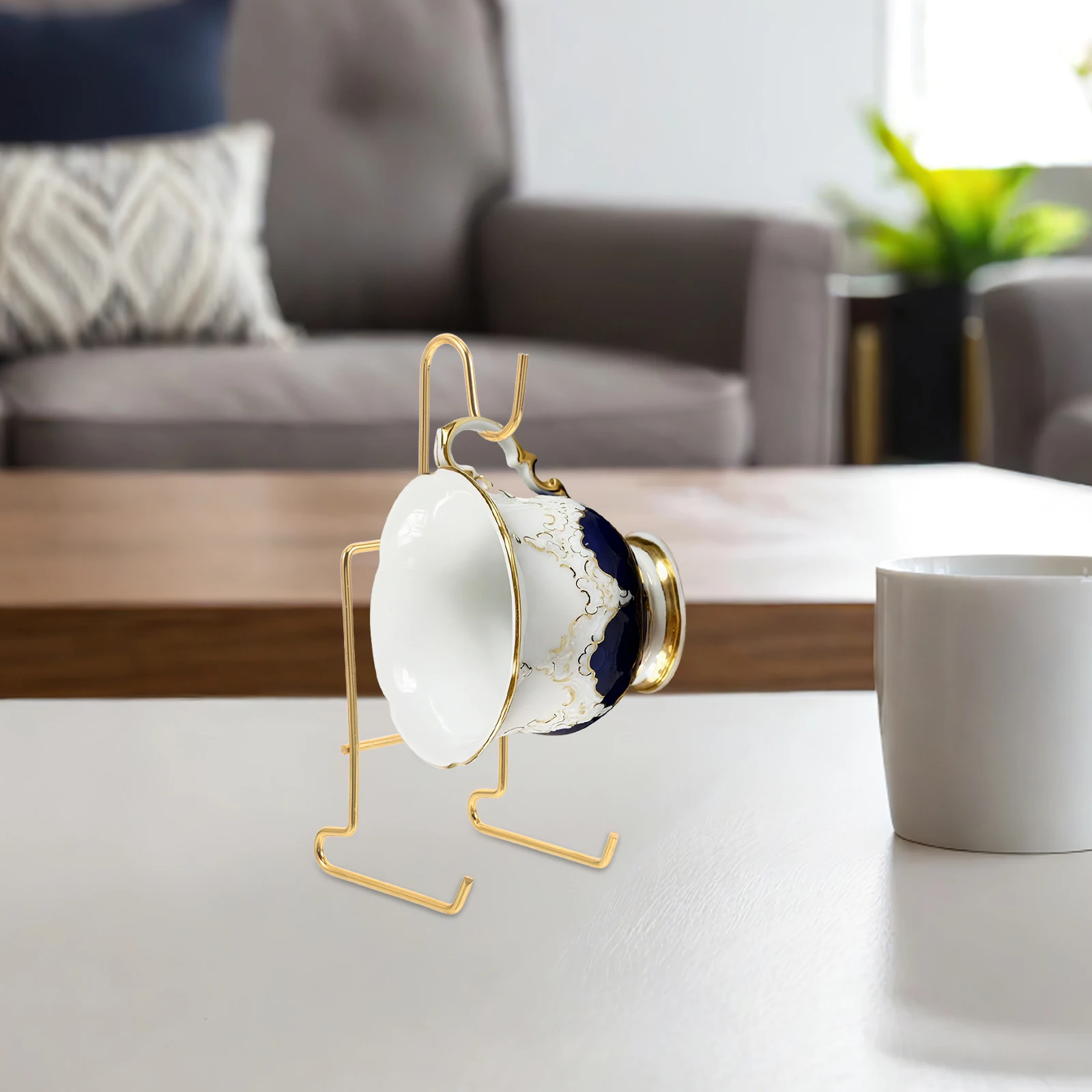 

4Pcs Tea Cup Display Holder Metal Wire Cup Saucer Organizer Stand Space Saving Coffee Mug Rack Kitchen Countertop