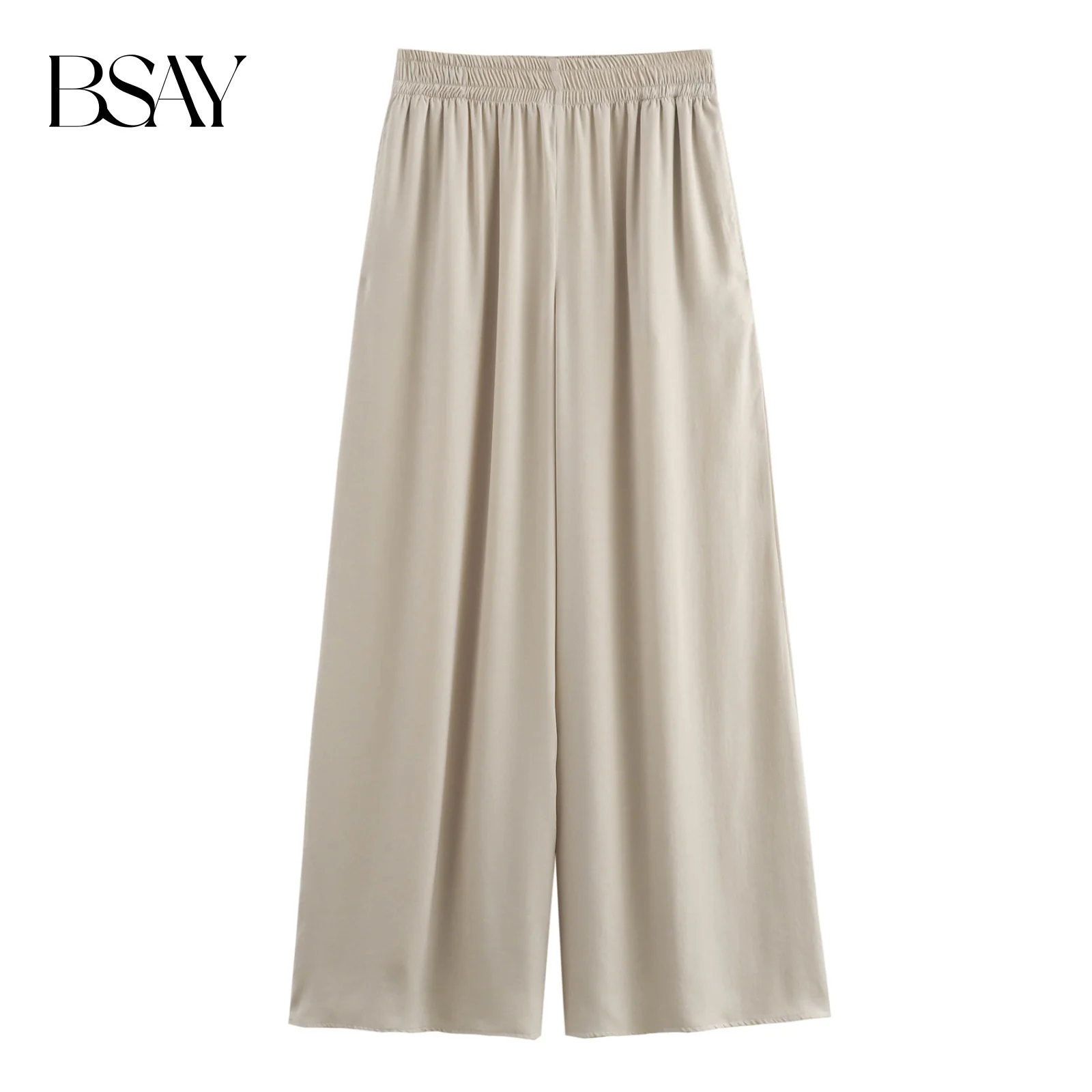 BSAY moda donna primavera estate nuovi pantaloni tinta unita Chic femminile elastico in vita pantaloni a gamba larga Mujer