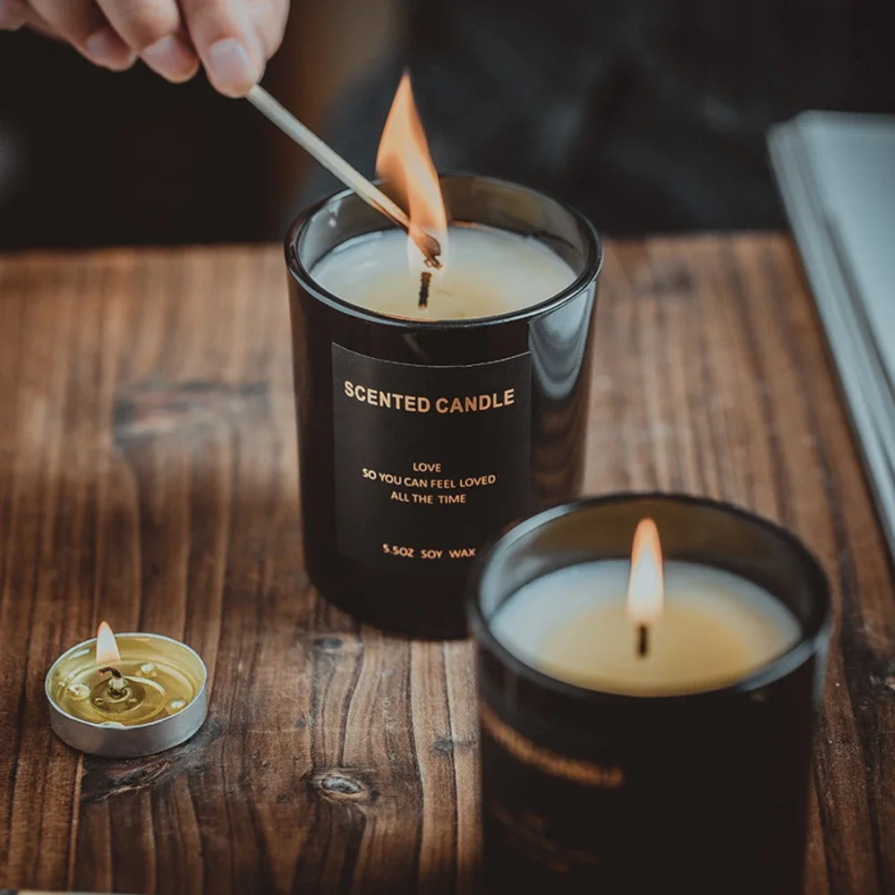 Luxury Glass Candle Jar Black White Glass Candle Holders for Weddings Cylinder Glass Scented Candles Container Tea Cup Supplies