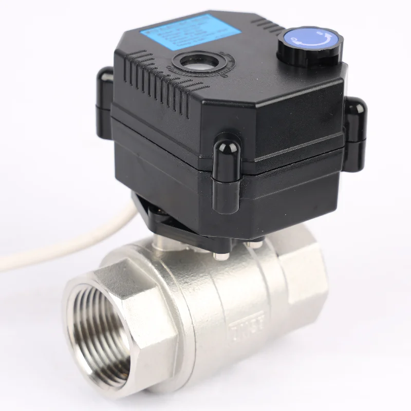 DN25 2 Way Stainless Steel Mini Electric Control Motorized Actuator Ball Valve With Manual Function And Position Indicator