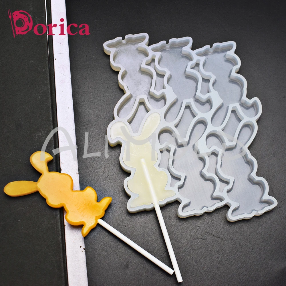 Dorica Long Ear Bunny Design Lollipop Epoxy Mold Chocolate Cake Silicone Mould Fondant Cake Decorating Tools Kitchen Bakeware