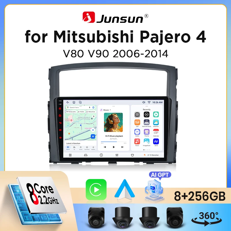 Autoradio Junsun Wireless CarPlay Android Auto per Mitsubishi Pajero Mk4 (V80/V90) 2006-2021 con ventola di raffreddamento integrata, navigatore GPS Android, lettore multimediale, WiFi, DSP, RDS, BT,