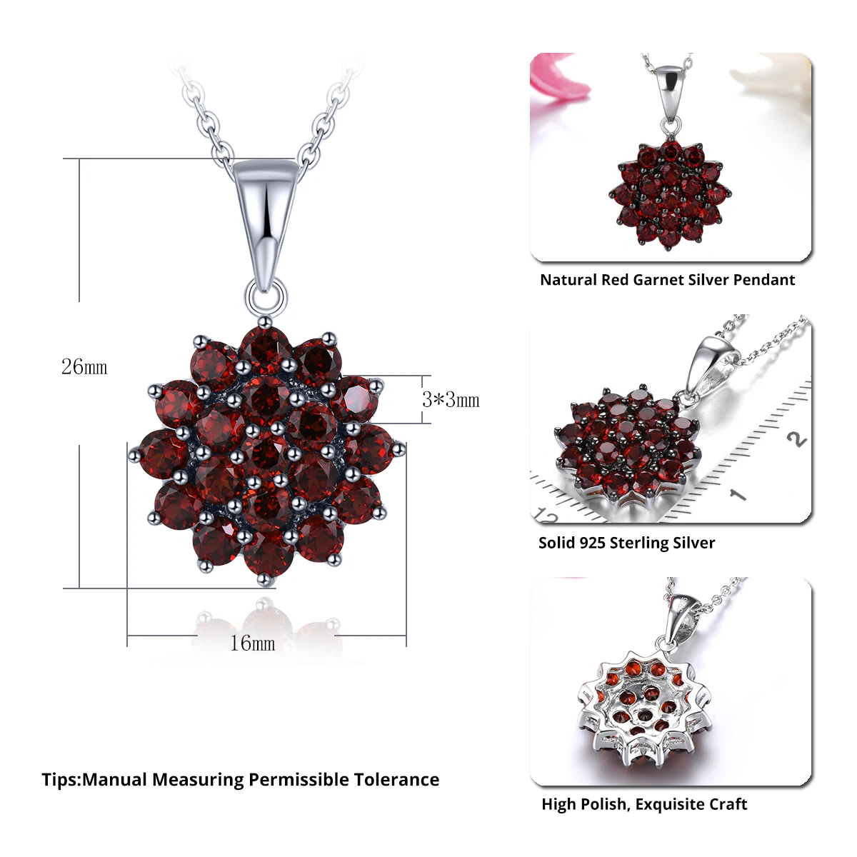 Natural Garnet Sterling Silver Pendants Women Fine Jewelry 2.9 Carats Red Garnet Original Design S925 Top Quality Birthday Gift