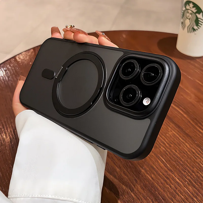 حافظة لهاتف Magsafe لهاتف آيفون 16 15 14 Pro Max Plus 13 12 11 حافظة حامل دوران مغناطيسي شحن لاسلكي غطاء صلب مقاوم للصدمات