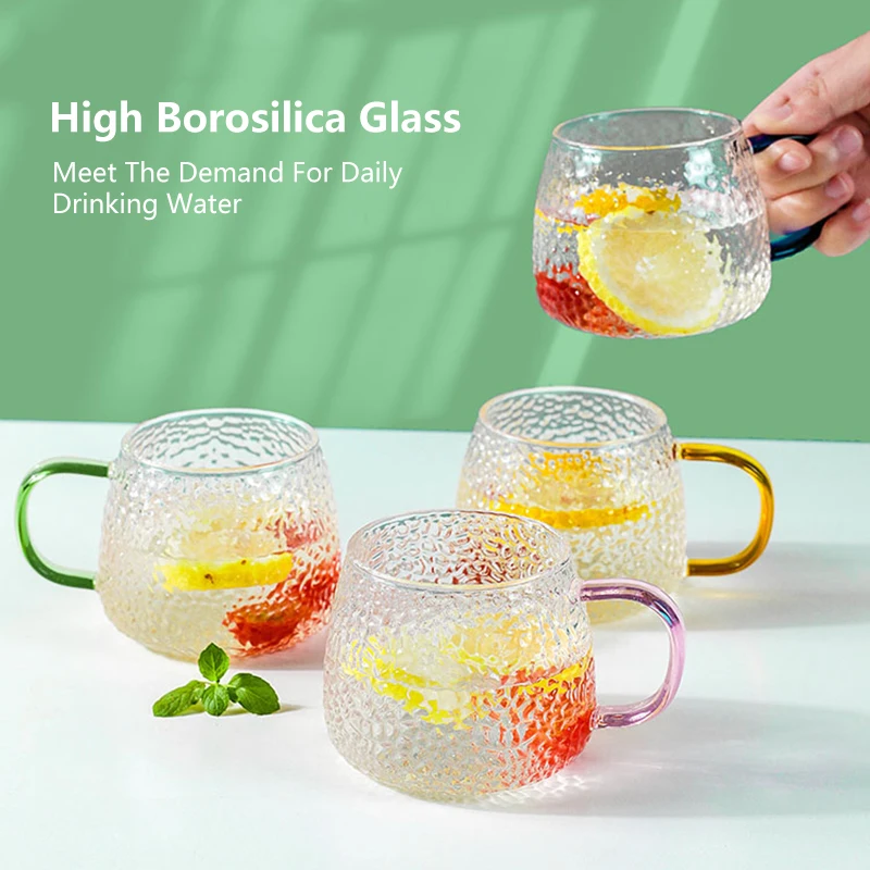 400ml Hammer Pattern Coffee Cup Air Bubble Water Glass Cup Temperature Resistant Hand Handle Tea Cup Household Drinking Equipmen