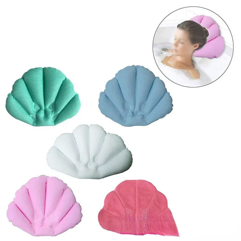 1PCS Inflatable Bath Pillow With Suction Cups Soft Spa Neck Support Pillow Bathtub Fan-shaped Cushion Bathing Accessories