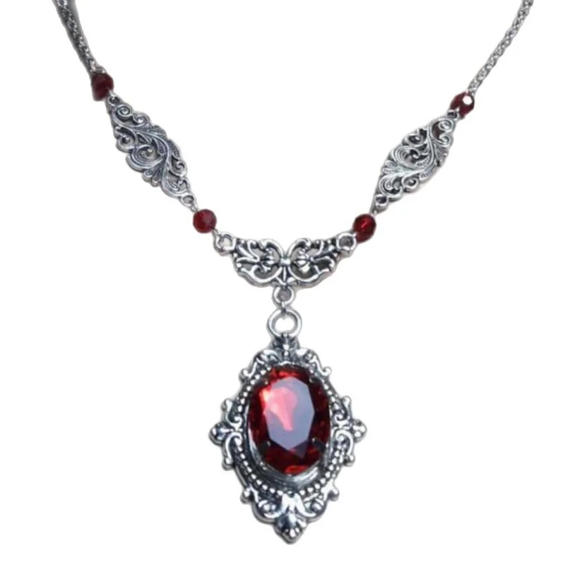 القوطية خمر الأحمر الكوارتز الكريستال قلادة فراشة قلادة مصاص دماء تنقش الساحرة مجوهرات اكسسوارات المختنقون خمر #3