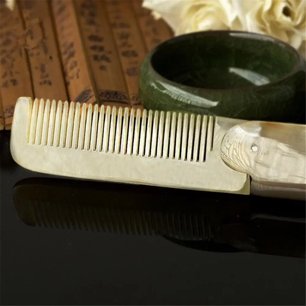 แฟชั่น Hairdressing หวีนวดแบบพกพาเครื่องมือดูแลเส้นผมแบบพับได้ Yak Horn Comb