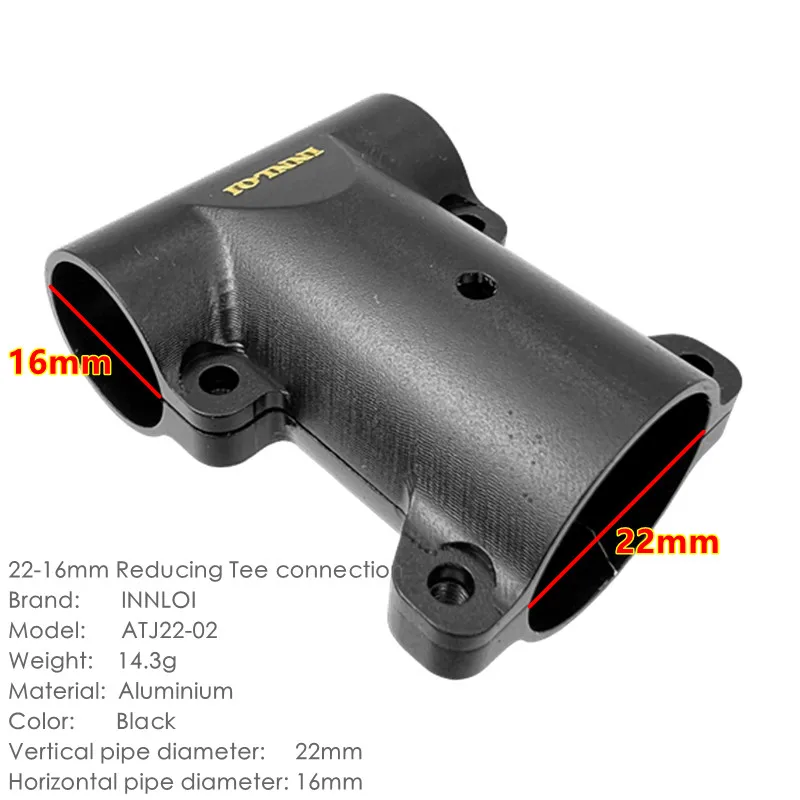 XAERO 22mm auf 16mm Reduzier-T-Stück Aluminium-Verbinder für Landegestell Carbonrohr Multirotor-Drohne – Detail 2