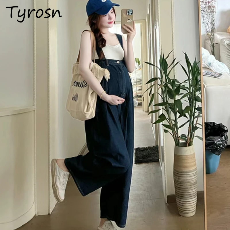 Jumpsuits Women S-5XL Denim All-match Classical Vintage Solid Multiple Pockets Loose Wide Leg College New Arrival Korean Style