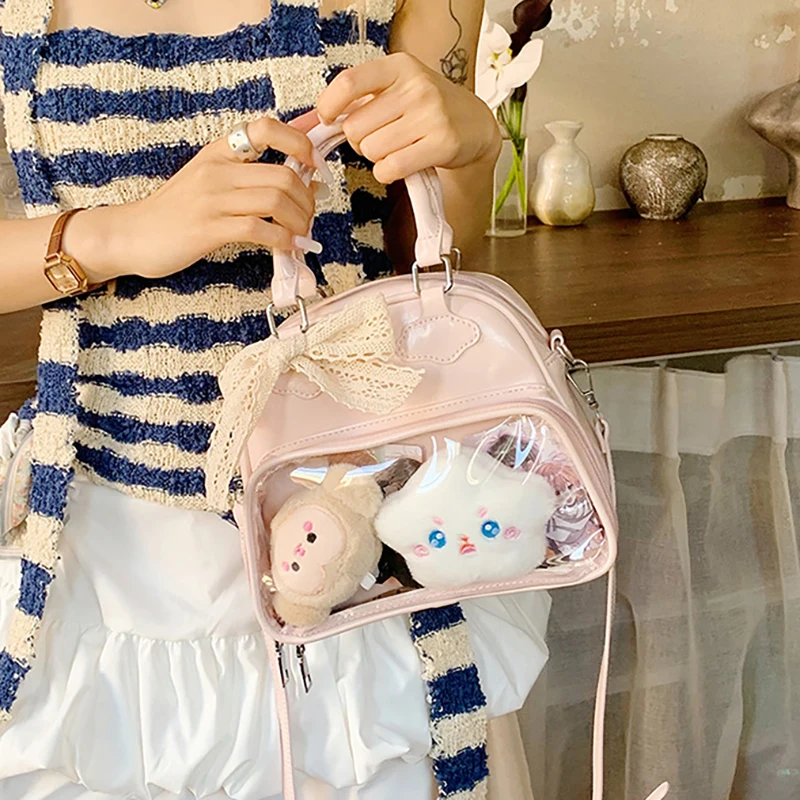 

Richme Solid PU Handbags Women 2025 Fashion Lace Bow Ladies Clear Window Ita Bag Small Capacity Crossbody Shoulder Bolso Mujer